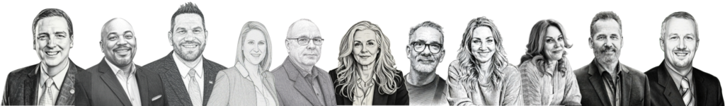 Stylized images of the guests on Bearing scars